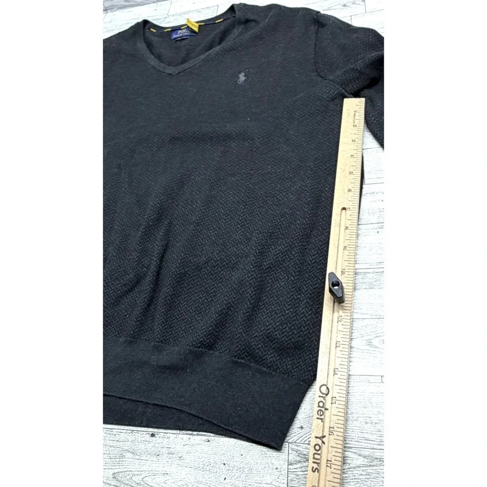 Polo Ralph Lauren V-Neck Herringbone Black Gray Sweater Pullover Size XL‎ XLARGE